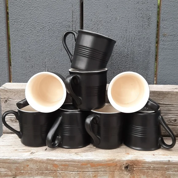 Set of 8 Matte Black Mann Stoneware 4oz. Espresso Cups - Picture 2 of 7